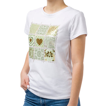 T-shirt bianca da donna con dettagli laminati e paillettes Swish Jeans, Abbigliamento Donna, SKU c812000158, Immagine 0